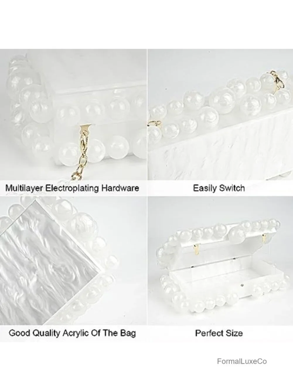 Acrylic Evening Clutch Bag with Marble Pattern, Detachable Chain for Wedding